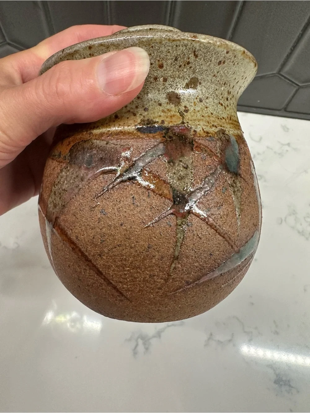 Handmade Pottery Brown Tan Honey Pot